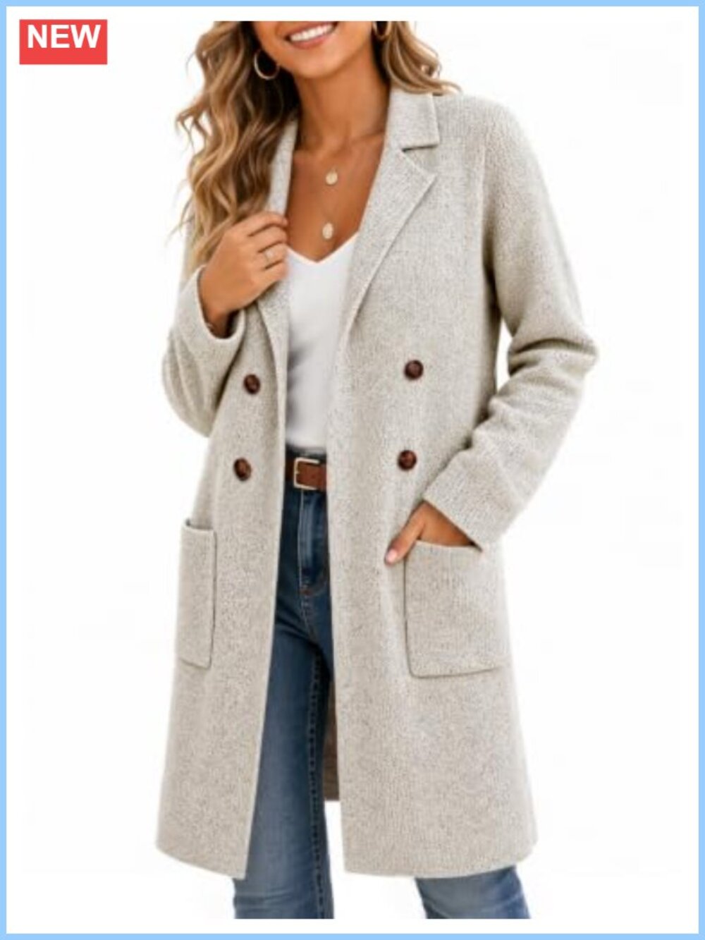 Womens Long Open Front Chunky Knit Cardigan Coatigan with Pockets